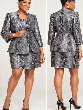 LINI Metallic Silver Snake-Print Mini Skirt